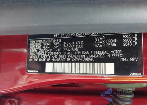 2012 Volvo Xc60 3.2/3.2 Platinum/3.2 Premier/3.2 Premier Plus from USA, damaged, VIN YV4952DZ2C2344318